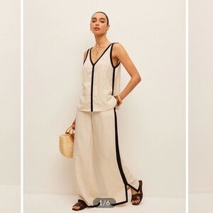 Commense Tencel Cream Black Contrast Trim Coastal Pants Set